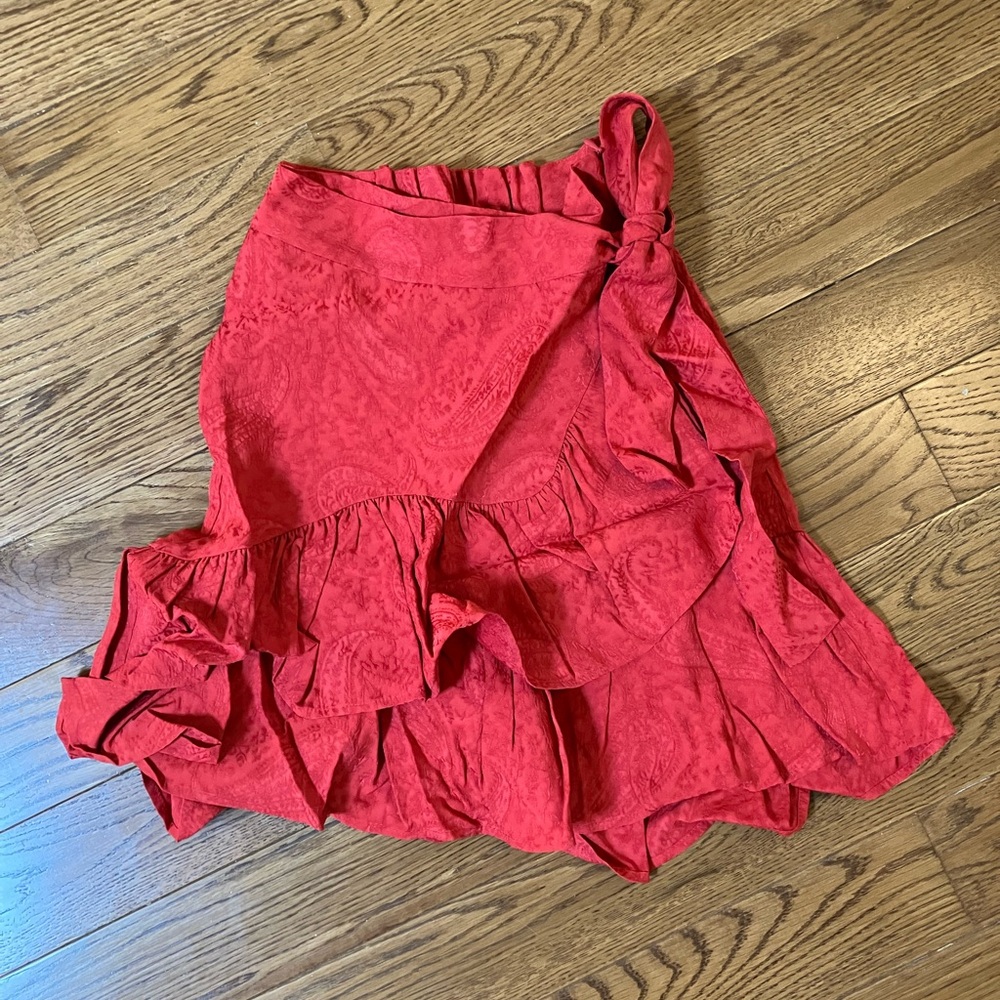 Maje Red Ruffle Wrap Skirt